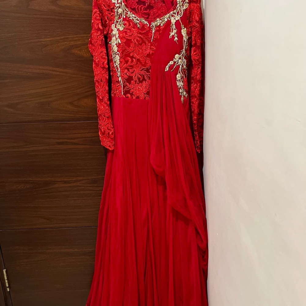 Gaurav Gupta Elegant Red Lace saree gown